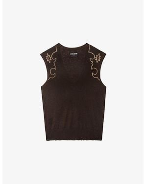 Zadig & Voltaire Vicky Rhinestone-Embellished Sleeveless Cashmere Sweater - Brown