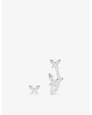 Apm Monaco Papillon Asymmetric Rhodium Plated Alloy And Cubic Zirconia Earrings - White