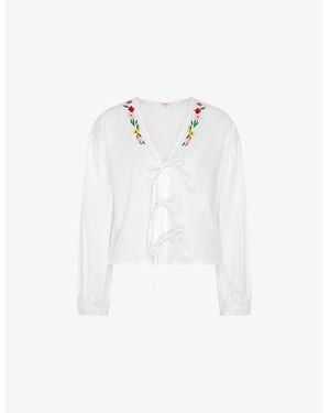 OMNES Annaka Floral-Embroidered Cotton Blouse - White