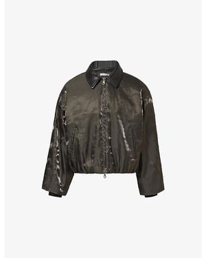 Cole Buxton Platinum Leather-Collar Woven Jacket - Black