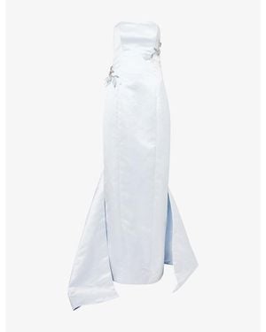 Sabina Bilenko Genevieve Bead-Embellished Satin Gown - White