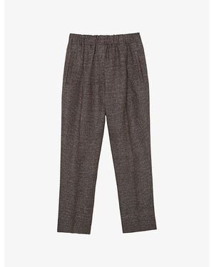 Reiss Lourdes Elasticated-Waist Cropped Linen Trousers - Grey