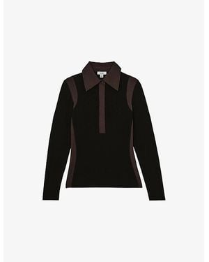 Reiss Denise Colour-Block Long-Sleeve Stretch-Jersey Shirt - Black