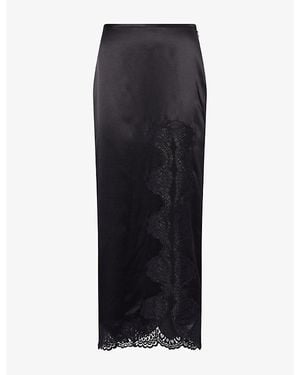 Valentino Lace-Trim Split Silk-Satin Midi Skirt - Black