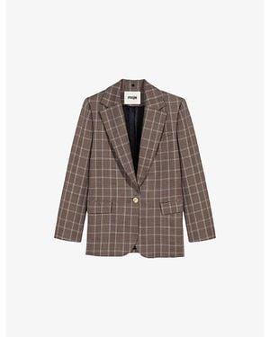 Maje Checked Single-Breasted Wool-Blend Jacket - Brown