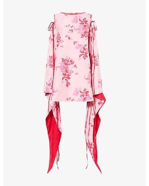 Reem Alkanhal Khobaiti Floral-Pattern Crepe Mini Dress - Pink