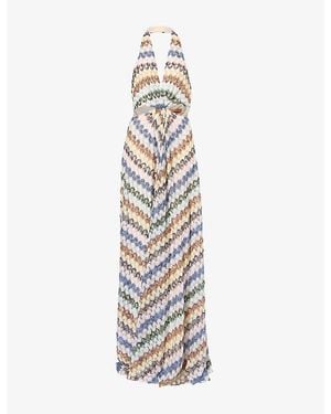 Missoni Halter-Neck Chevron Knitted Maxi Dress - White