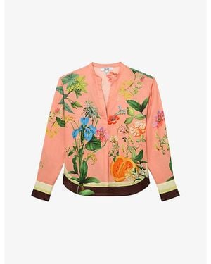 Reiss Milos Tropical-Print Woven Shirt - Pink