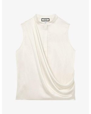 Reiss Gia Draped-Detail Sleeveless Silk Top - White