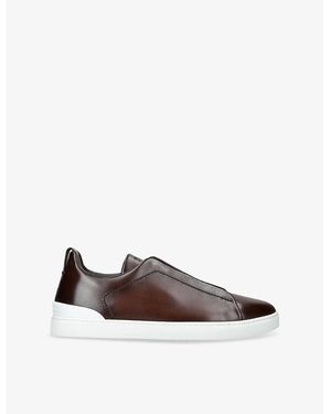 ZEGNA Triple Stitch Panelled Leather Low-Top Trainers - Brown