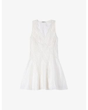 Sandro Sleeveless V-Neck Linen-Blend Mini Dress - White