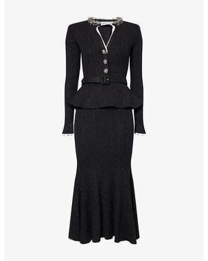 Self-Portrait Peplum Lurex Knitted Maxi Dress - Black