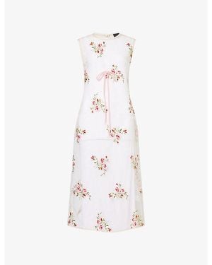 Simone Rocha Floral-Embroidered Sheer Midi Dress - White