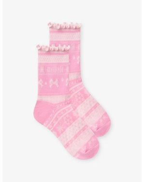 Skims Bow Fair Isle-Intarsia Cotton-Blend Socks - Pink