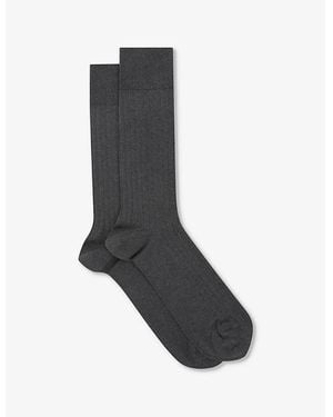 Reiss Fela Ribbed Stretch-Cotton Socks - Black