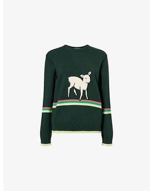 JW Anderson Sheep Intarsia Cotton Knit Jumper - Green