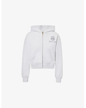 Sporty & Rich Country Brand-Print Cotton-Jersey Hoody - White