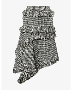 Sacai Tassel-Trim Tweed Midi Skirt - Gray