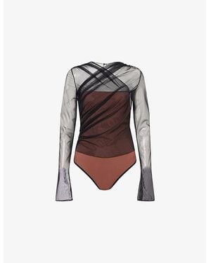 Nensi Dojaka Draped Long-Sleeves Stretch-Wove Bodysuit - Brown