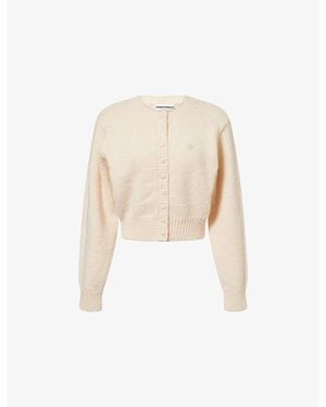 The Couture Club Emblem Embroidered Cropped Knitted Cardigan - Natural