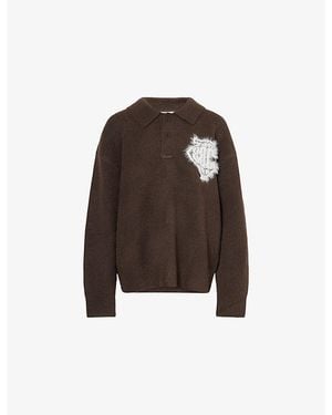 The Couture Club Fluffy Monogram Knit Polo Jumper - Brown