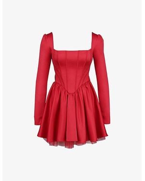 House Of Cb Nina Long-Sleeve Corset Satin Mini Dress - Red