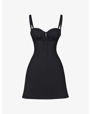House Of Cb Carlotta Fitted-Bodice Square-Neck Stretch-Cotton Mini Dress - Black