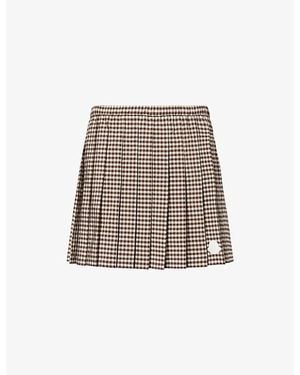 Moncler Vichy Pleated Cotton-Blend Mini Skirt - Brown