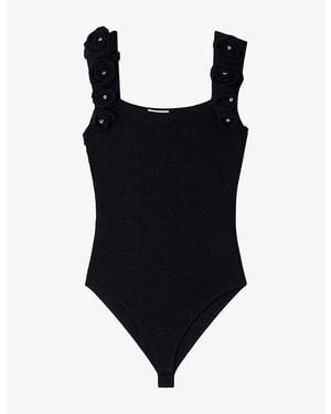 Sandro Floral-Embellished Slim-Fit Knitted Bodysuit - Black