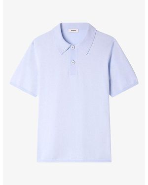 Sandro Slightly-Shiny Stretch-Woven Polo-Shirt - Blue