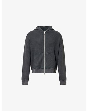 The Couture Club Zip-Up Waffle-Knit Cotton Hoody - Blue