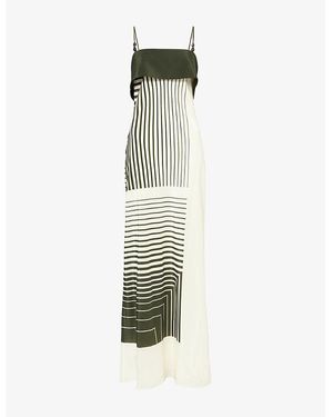 SIR. Leilana Bead-Trim Striped Silk-Crepe Midi Dress - Green