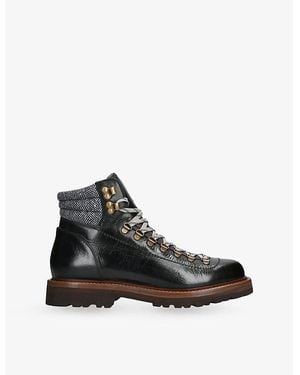 Brunello Cucinelli Felt-Trim Leather Ankle Boots - Black