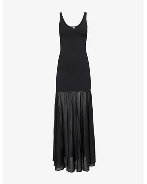 TOTEME Scoop-Neck Contrast-Hem Woven Maxi Dress - Black