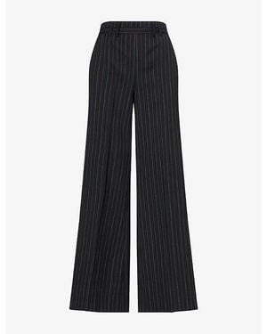 ME+EM Pinstripe-Pattern Wide-Leg Wool-Blend Trousers - Black