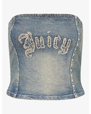 Juicy Couture Studded Denim Cotton Corset Top - Blue