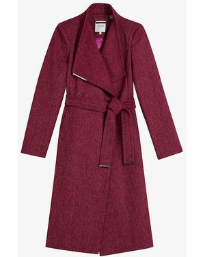 Ted Baker Roseane Belted-waist Herringbone Wool Coat - Red