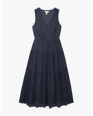 The White Company Crinkle V-Neck Linen-Blend Midi Dress - Blue