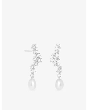 Astrid & Miyu Cluster Ripple-Plated Sterling And Cultured Pearl Drop Stud Earrings - White