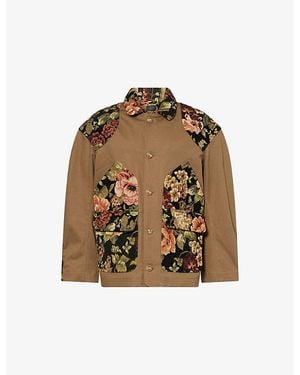 Simone Rocha Floral-Print Patchwork Cotton Field Jacket - Brown