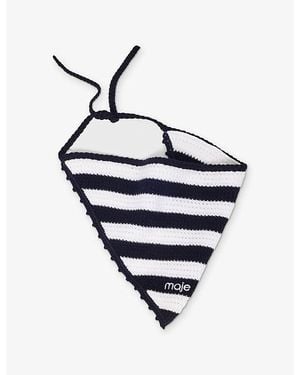 Maje Striped Knitted Bandana Scarf - Blue