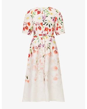 Gabriela Hearst Ignis Floral Belted Linen Maxi Shirt Dress - Pink