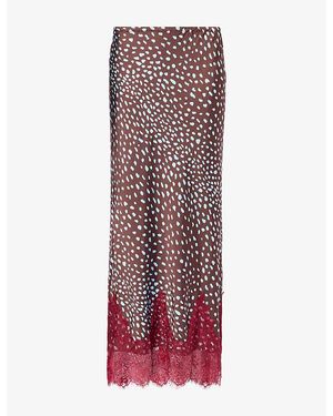 Never Fully Dressed Maeva Printed Satin Midi Skirt - Red