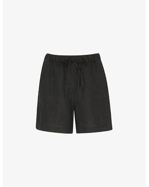 Whistles Elasticated-Waist High-Rise Linen Shorts - Black
