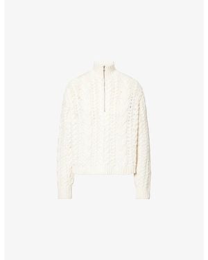Jenni Kayne Cable-Knit Half-Zip Cotton Jumper - White