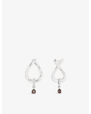 Astrid & Miyu Molten 14Ct- Lab-Grown Diamond And Smokey Quartz Huggies - White