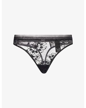 Calvin Klein Ck Floral Stretch-Lace Thong - Black