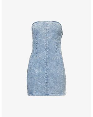 GOOD AMERICAN Crystal Strapless Stretch-Denim Blend Mini Dress - Blue
