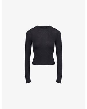 BO+TEE Regular-Fit Long-Sleeves Stretch-Woven Top - Black
