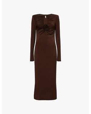 Pretty Lavish Ragan Corsage Long-Sleeves Stretch-Woven Maxi Dress - Brown